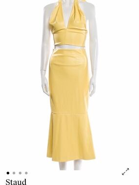 Staud Yellow Leather Midi Skirt Set